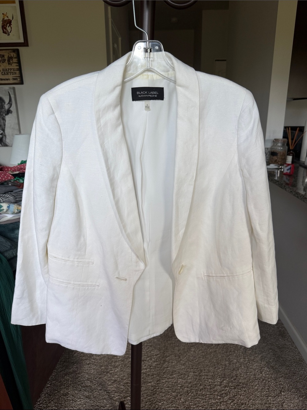 Women's White Linen Shawl Collar Blazer